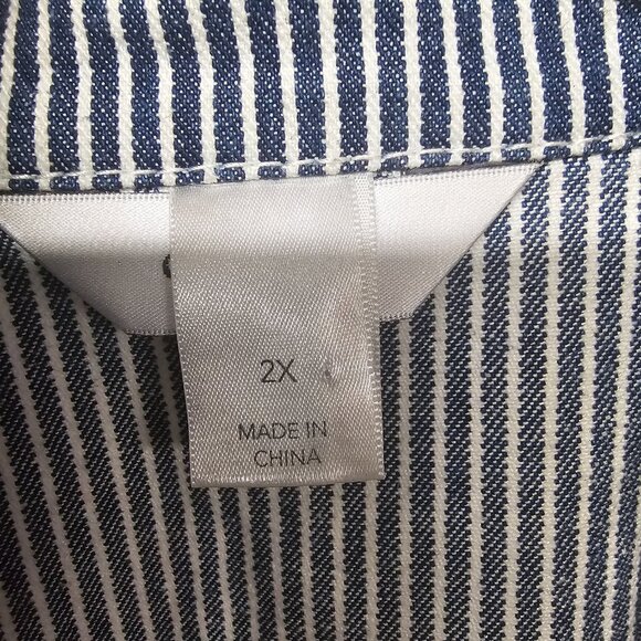 CJ Banks Vest Denim Blue White Railroad Stripes 2X - Picture 5 of 8